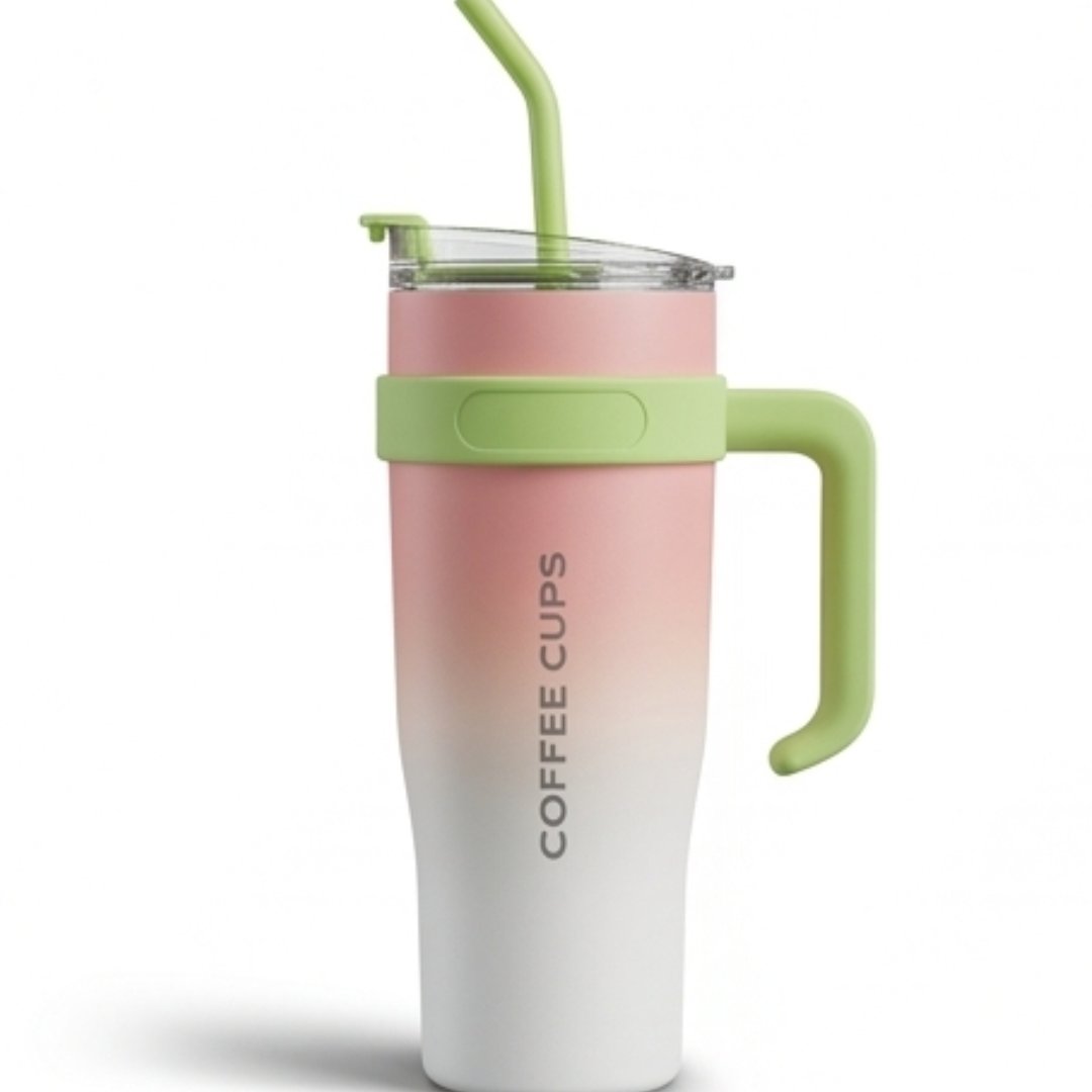 Gradient Insulated Tumbler with Handle & Straw 1200ml